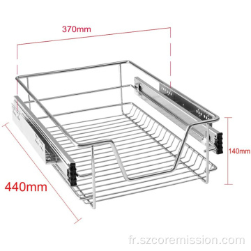 Tiroir de rangement télescopique pour armoire à vaisselle coulissante